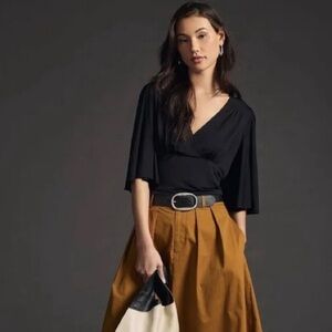 Anthropologie Black Wrap-Style V-Neck Top
